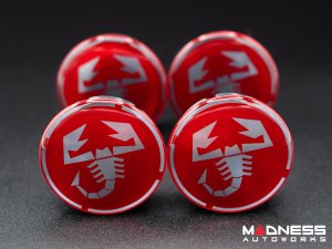 FIAT 500 Center Caps - Red w/ Silver Scorpion